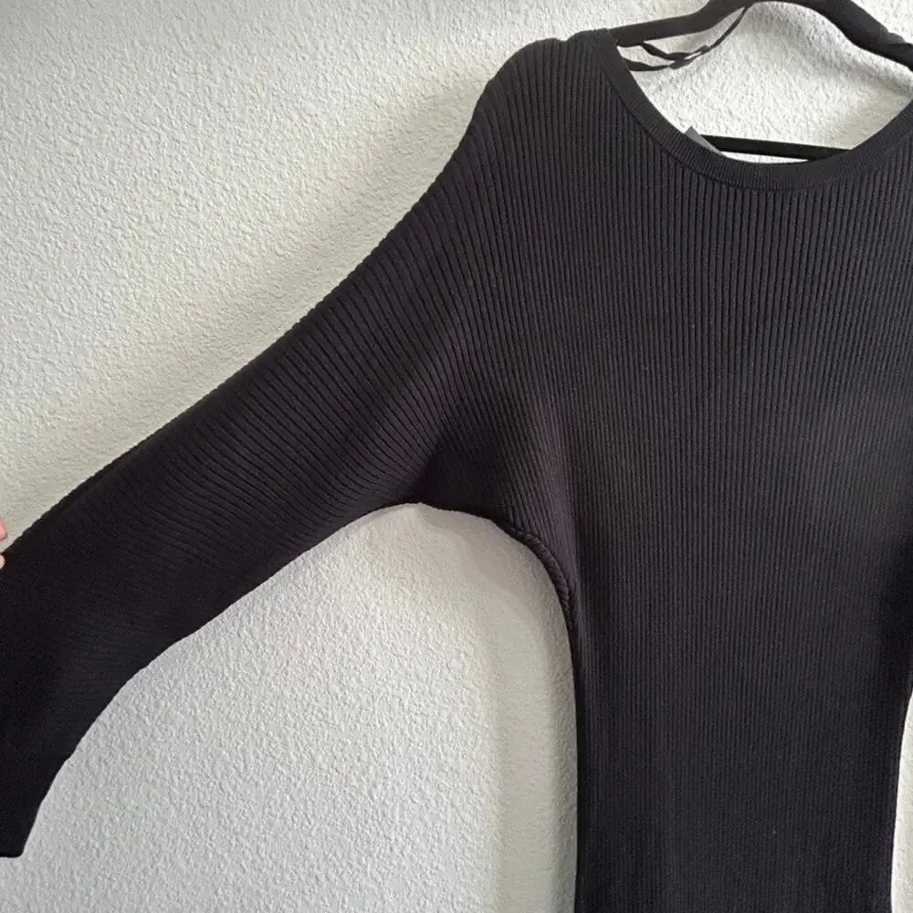 Anthropologie Shea Ribbed Rib Knit Sweater Midi Dress Black Boat Neck Small
